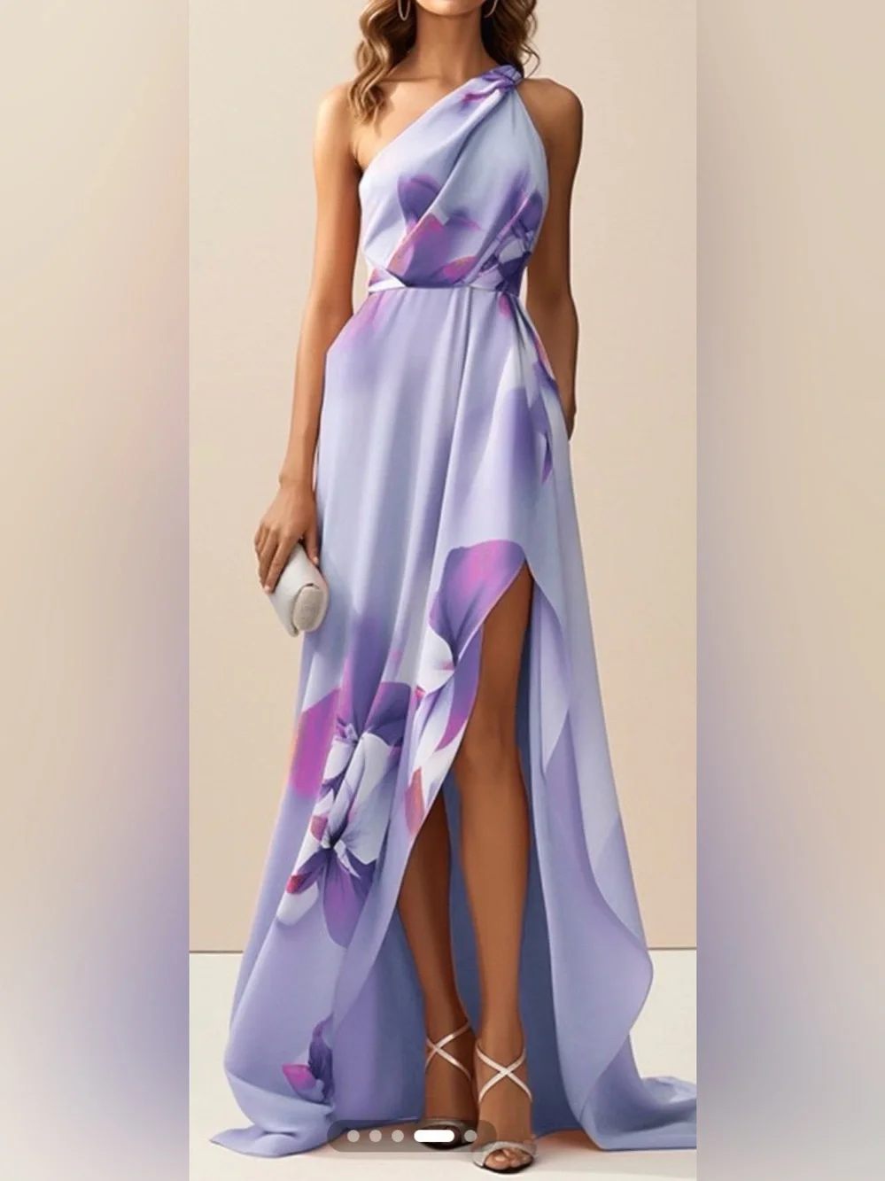 One-Shoulder Lavender Floral Maxi Dress #348